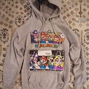 Lot of 2 Items|New Super Mario Bros Mens S Black Tshirt & Grey Mens S Sweatshirt